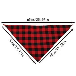 Size chart showing dimensions for the red and black plaid Christmas pet bandana
