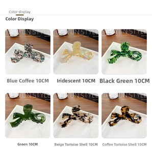 Color display of 10CM acetic acid bow hair claws in various marble and tortoiseshell patterns