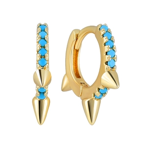 Punk 925 Sterling Silver Post Copper Spike Hoop Earrings With Blue Turquoise Zirconia Gold Silver Ear Buckle Jewelry