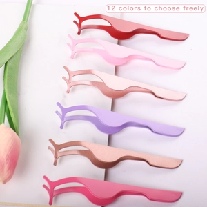 Colorful stainless steel eyelash tweezers set for applying false lashes in multiple colors