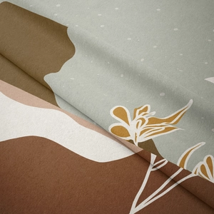 Close-up of abstract bohemian wall tapestry fabric showing soft velvet texture and floral pattern