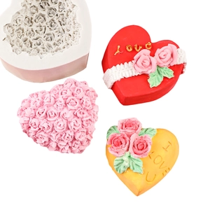 3D heart rose silicone mold for chocolate and soap crafting with Love lettering