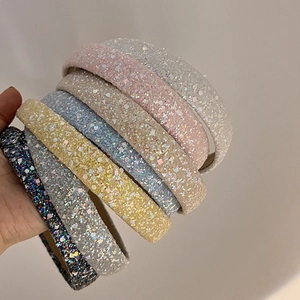 Shimmering Sequin Headband For Women Glitter Fabric Hair Hoop French Style Sweet Thickened Wide Brim Hair Accessories