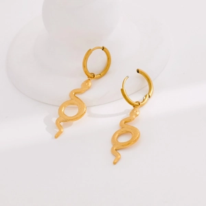 Minimalist gold snake hoop earrings in polished stainless steel for a modern style