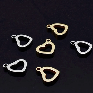 Polished stainless steel heart pendants in gold and silver for DIY jewelry making
