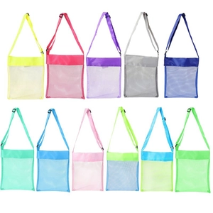 Mesh beach bag set with 11 vibrant colors for kids sand toys storage and shopping
