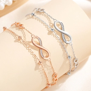 Elegant S925 sterling silver infinity symbol bracelets in rose gold and silver finishes