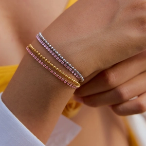 Ensemble de trois bracelets pour femmes en acier inoxydable doré 18K et zircons roses