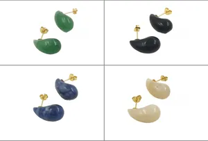 Detailed set of drop-shaped stud earrings in green black blue and white stone finishes