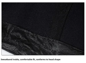 Détail du bandeau anti-transpiration interne d'une casquette noire et coutures