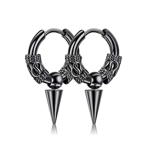 Stainless Steel Hoop Earrings Punk Gothic Dragon Scale Pattern Ear Buckle Spike Cone Bead Ring Unisex Fashion Jewelry