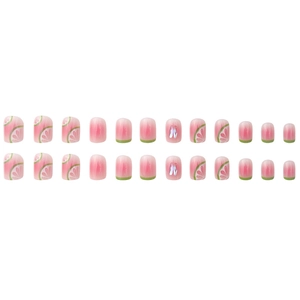 Lime aurora press-on nails with watermelon pattern and sparkling crystal accents
