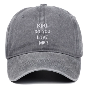 Berretto da baseball vintage in cotone lavato grigio scuro con ricamo Kiki Do You Love Me