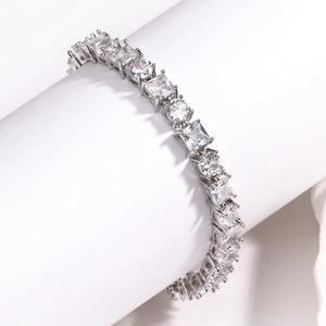 Bracciale Tennis Iced Out Placcato Argento Zircone Rotondo E Quadrato Gioielli Hip Hop Per Uomo E Donna Accessorio Scintillante