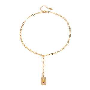 Edelstahl-Halskette in Gold mit rechteckigem zweifarbigem geometrischem Anhänger