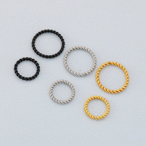 Set of 6 twisted surgical steel seamless rings in black gold and silver for body piercing