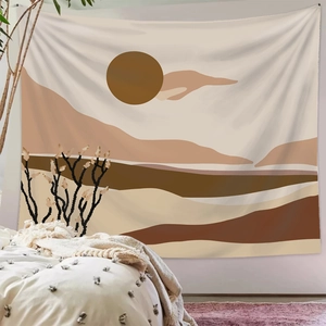 Bohemian tapestry with abstract sun and mountain design for minimalist home wall decoration