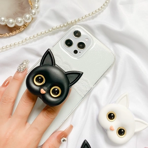 Supporto per telefono 3D a forma di gatto carino in silicone opaco bianco e nero
