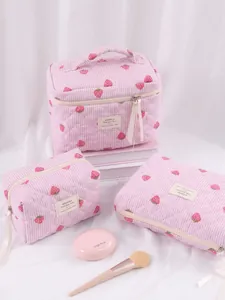 Borsa Da Trucco Fragola Trapuntata Organizzatore Cosmetico Portatile Sacchetto Di Stoccaggio Strisce Carine Donne