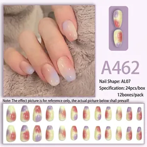 Gradient purple pink press-on nails set in medium long coffin shape with 24 pieces