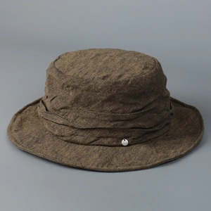 Women Men Distressed Linen Bucket Hat Foldable Sun Protection Wide Brim Mountaineering Hat Vintage Pleated Fisherman Hat