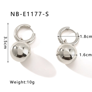 Polished silver stainless steel hollow ball pendant earrings detail with size labels