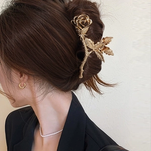 Pince À Cheveux Rose Fleur Creux Alliage Métal Floral Épingle À Cheveux Vintage Accessoire Pour Femmes
