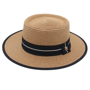 Cappello Di Paglia Stile Francese Cupola Piatta Protezione Solare Tesa Larga Lettera In Metallo M Elegante Estate Mare