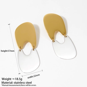 Asymmetric gold and silver stainless steel geometric earrings with polished finish