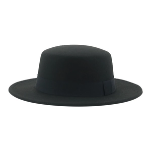 Classic vintage black flat top boater hat for kids with matching ribbon decoration