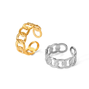 Minimalist gold and silver stainless steel chain link open rings set for women