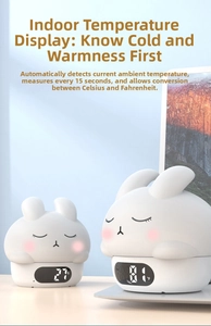 Detail view of rabbit digital thermometer displaying real-time temperature in Celsius
