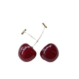 Creative cherry fruit earrings in burgundy red with gold stems for a festive look