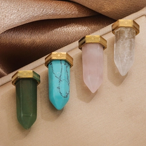 Set of four natural stone bullet pendants in rose quartz and turquoise on silk