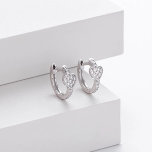 Elegant S925 sterling silver heart huggie earrings with shimmering cubic zirconia stones