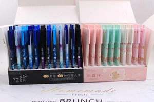 Detail view of cartoon mechanical pencil sets in retail display boxes for students