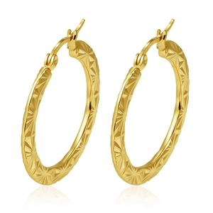 Polished 18K gold-plated stainless steel hoop earrings with diamond-cut texture
