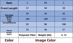 Detailed size chart for women's gradient knit sweater including length and bust measurements