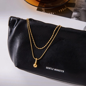 Elegant 18K gold-plated stainless steel double-layer necklace with a water drop pendant