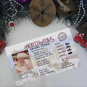 Official Santa Claus North Pole Sleigh Driver License with festive holiday decorations