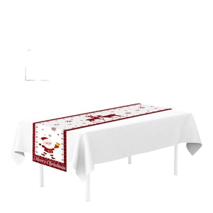 Christmas table runner featuring Santa Claus and reindeer with Merry Christmas text