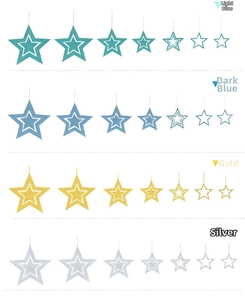 Hollow star hanging ornaments in four colors with seven sizes for festive ceiling decor