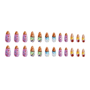 Macaron press on nails featuring colorful ice cream and rainbow candy patterns