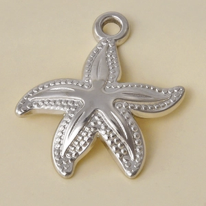 Macro view of a 304 stainless steel starfish charm with realistic texture for DIY jewelry
