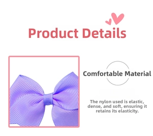Detail of purple grosgrain ribbon hair bow showing high elasticity nylon fabric texture