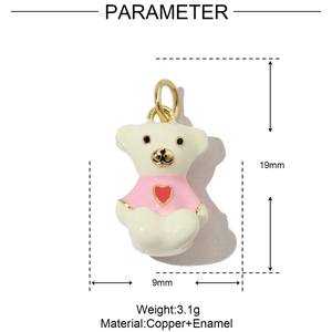 Detailed parameter view of a cream bear pendant with pink shirt and red heart