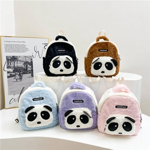 Cute panda plush mini backpack for kids in five pastel colors with 3D ears