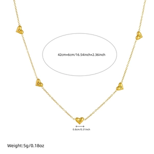 Gold minimalist heart pendant necklace with dimensions and weight on white background