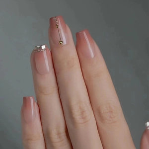 Transparent Gradient Cherry Sweet Girl Removable Press On Nails Glossy False Nails With Glue For Women DIY Manicure Pink