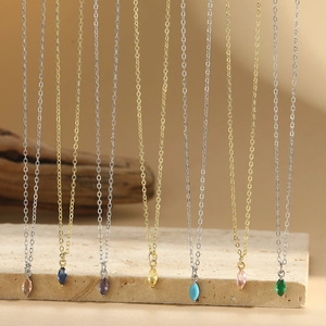 Minimalist Copper Marquise Zirconia Pendant Necklace Colorful Elliptical Shape Clavicle Chain Jewelry For Women Gift
